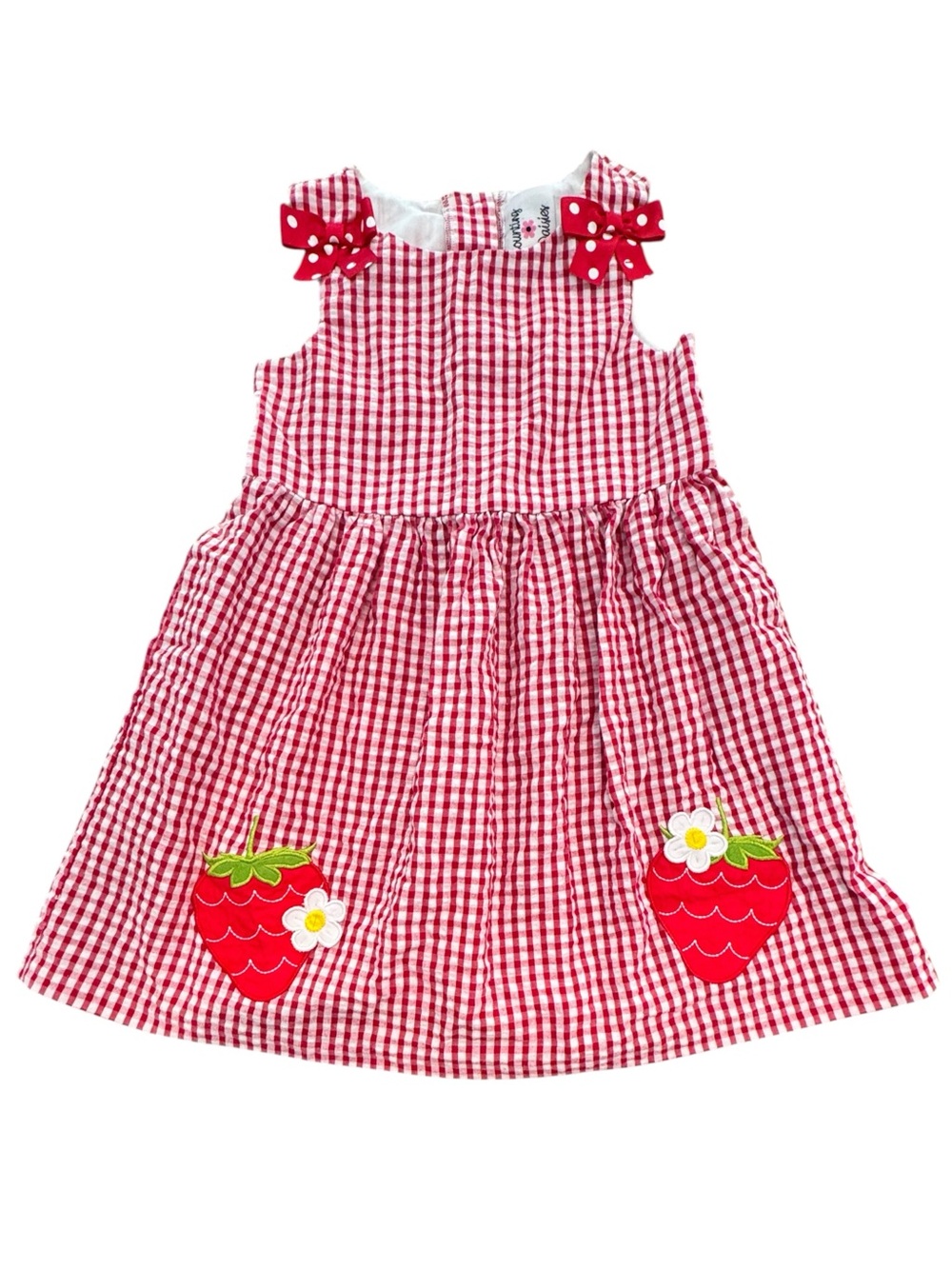 Counting Daisies Girl's 4T Red/White Check Seersucker Sleeveless Dress